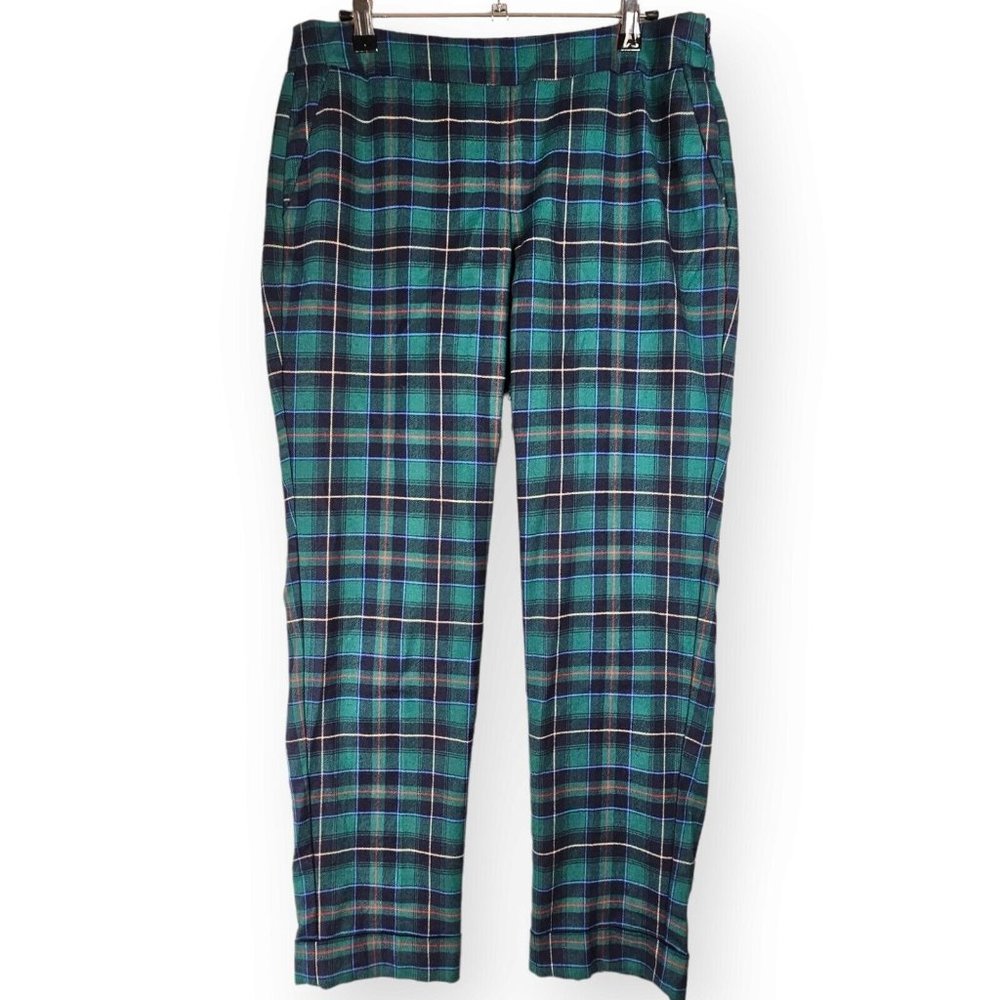 Talbots 10P Petite Talbots Green Tartan Folded Cuff Dress Pants Slacks Trousers